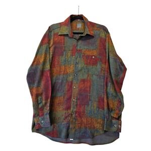 Haupt Mens L Abstract Block Print Button Down Shirt Rust Green Made in Germany
